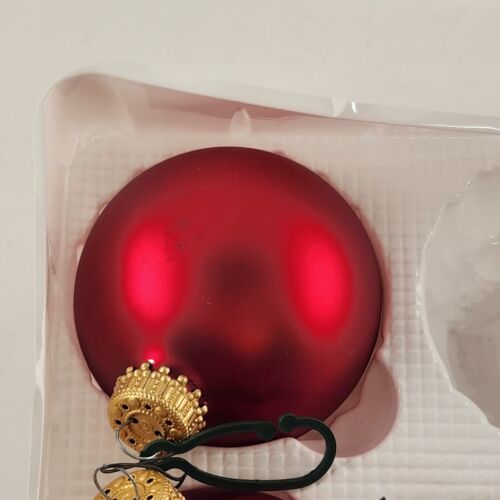 Christmas Ornament Glass Krebs Red jewel tone 5 Pk Vintage Boxed Gold Crown 2.5"