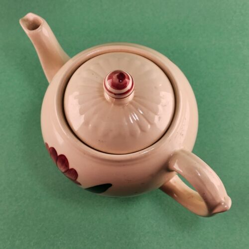 Shawnee Pottery USA Hand Painted Teapot w Lid Red Floral Design 4 Cup Capacity