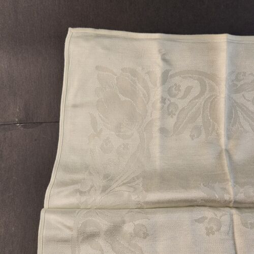 Set of 8 Cloth Napkins w Flower Design Vintage Silky Ivory Square 17"x17"