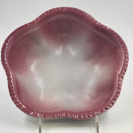 Handmade Studio Art Red Clay Serving Bowl Pink to White Glaze 9" x 2.5" Signed