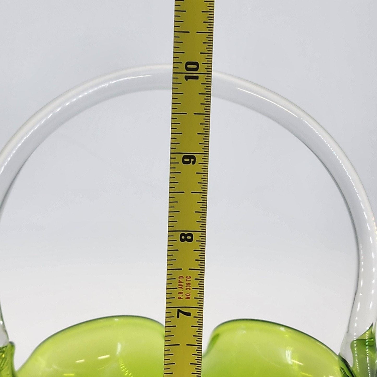 Vintage Viking Art Glass Pedestal Basket Green Ruffled Edge Applied Handle Mid Century Hand Blown Glass