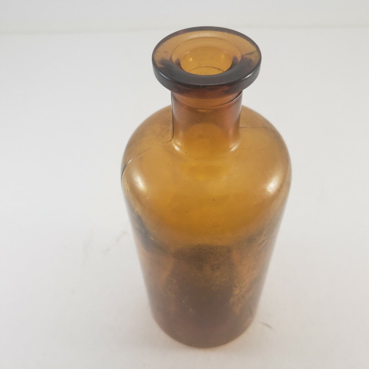 Brown Apothecary Glass Bottle w No Stopper 7¼" High Antique Hand Blown No Maker