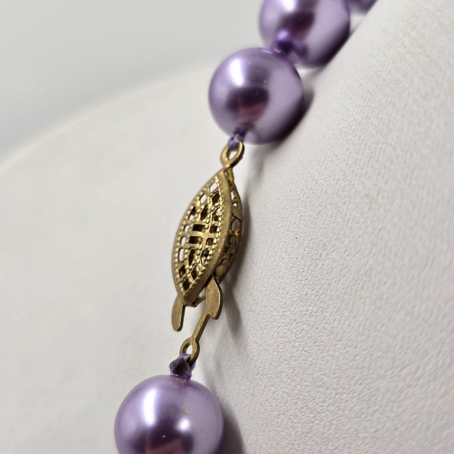 Purple Lavender Shiny Faux Pearl Beads Necklace Adjustable Length
