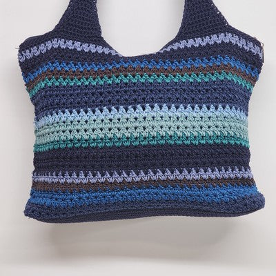 The Sak Blue Teal Atlantis Striped Crochet Shoulder Bag Boho 13x16