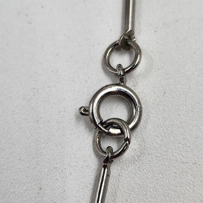 Silver Tone Bar & Link Chain with Three Oval Silver Tone Beads 12" Spring Ring