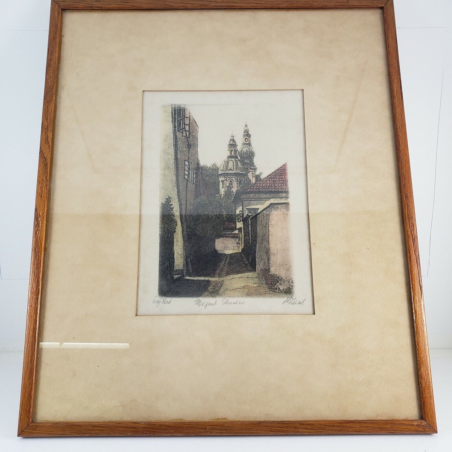 Listed Artist H Leisch Silk Color Etching of MOZART STUDIO Signed Framed Matted