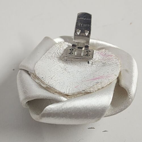 Fashion Shoe Clips 3 Pair Navy Ribbon FAUX ONYX & RHINESTONE White Satin Rose