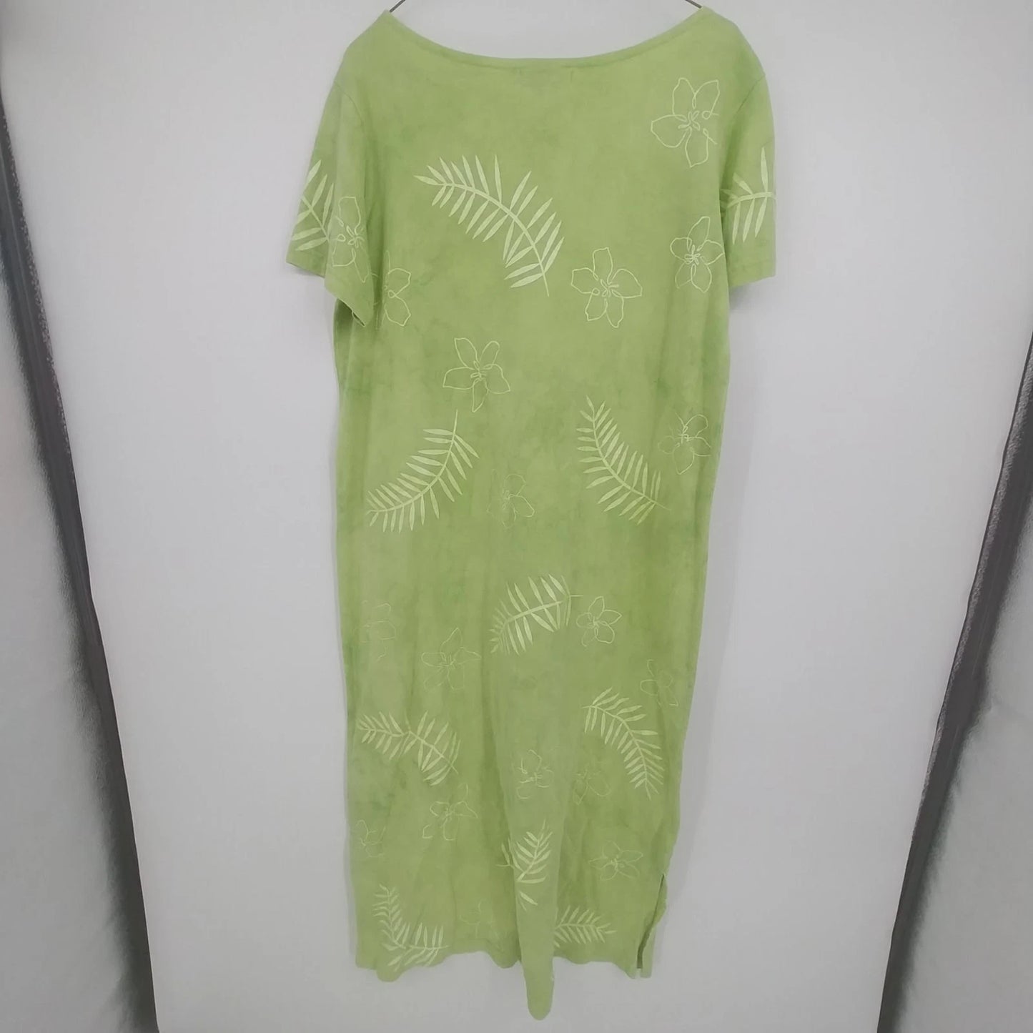 M Mac Shift Dress Lime Green Palm Leaf Floral Print Medium Short Sleeve