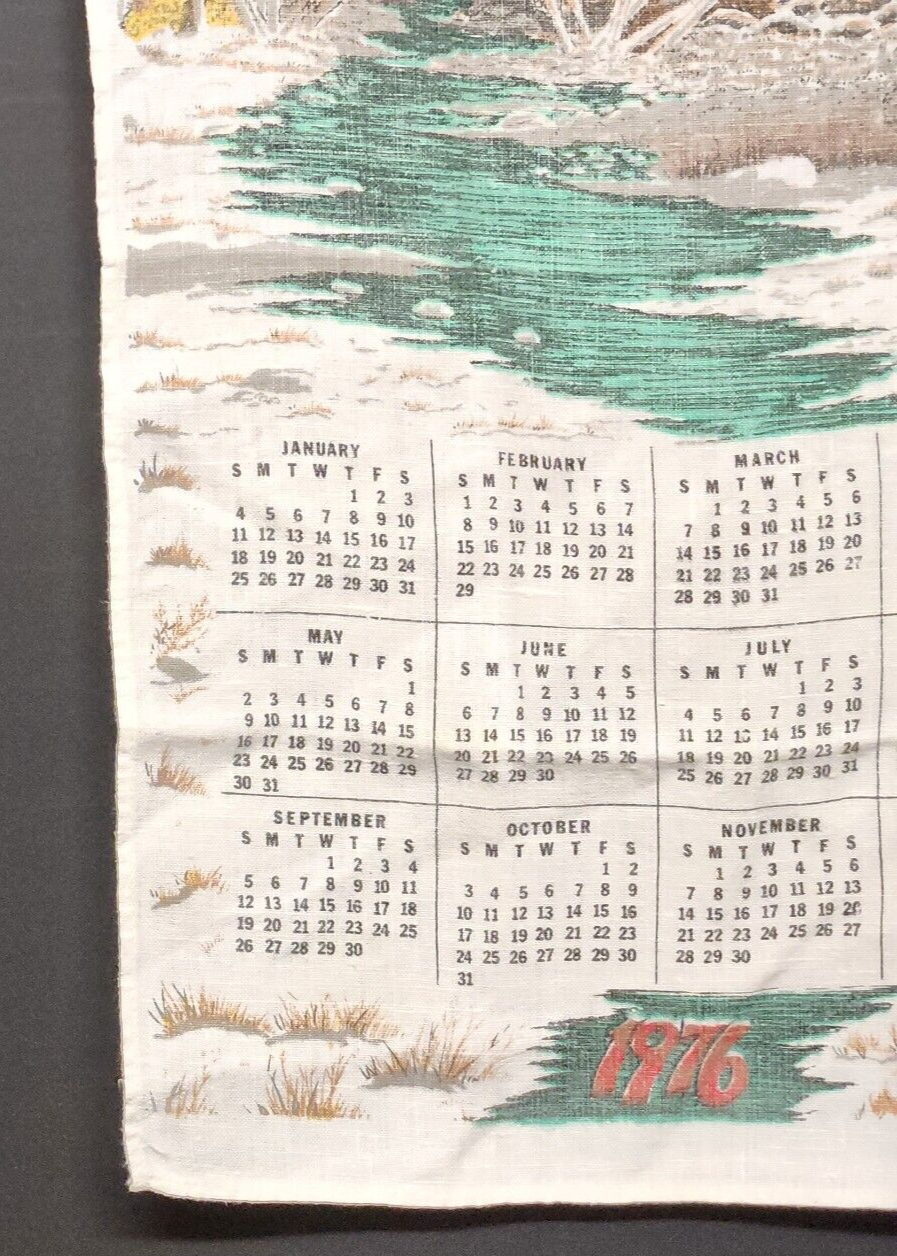 1976 Calendar Linen Kitchen Tea Towel with Creek in The Woods and Forrest