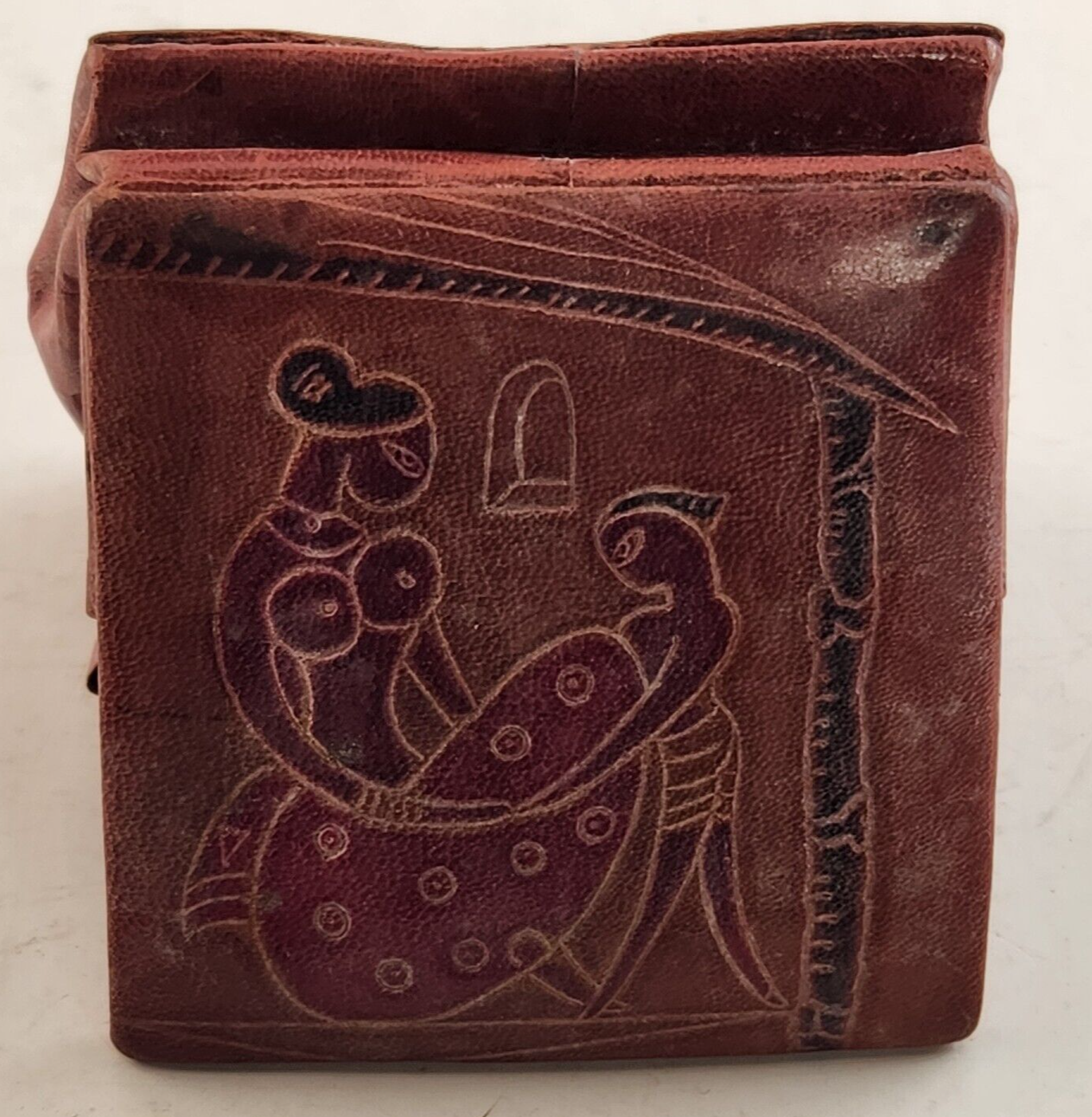 Leather India Coin Purse Fold Up Snap Close Mother Child Tagged Vintage 1960s