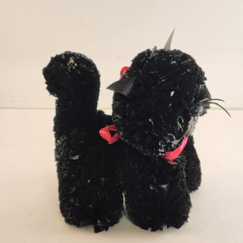 Black Cat Plastic Poly Fluff Vintage Pom Pom 1970s Figure Made USA