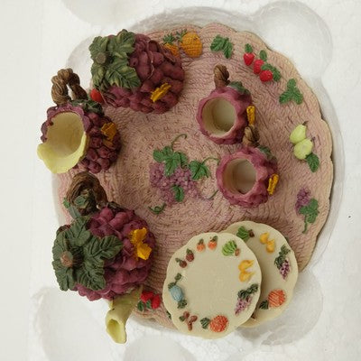 Wong's Polyresin Miniature Tea Set Grapes Fruit Teapot Teacup Collectible 5.5"