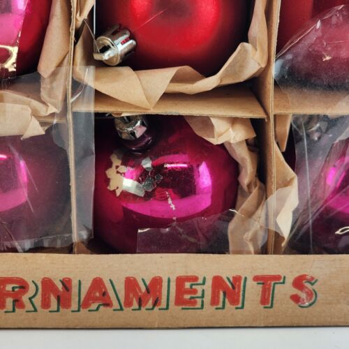 12 Ball Christmas Ornaments 2" - 2.5" Size Various Reds & Brands Vintage in Box