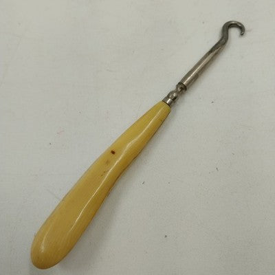 Shoe Button Corset Hook Bone Bakelite Metal Celluloid Handle Antique Tool 1900s