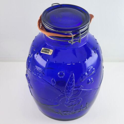 Rosenthal Netter Italian Cobalt Blue Large Round Mason Jar Farming Scene 10.5"