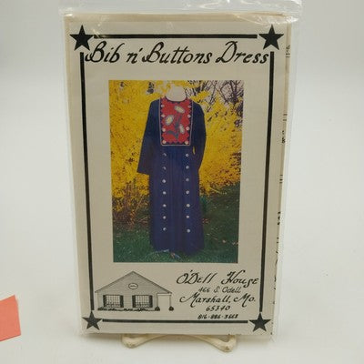 O'Dell House Bib N' Buttons Dress Vintage Sewing Pattern by Betty Sue New Uncut