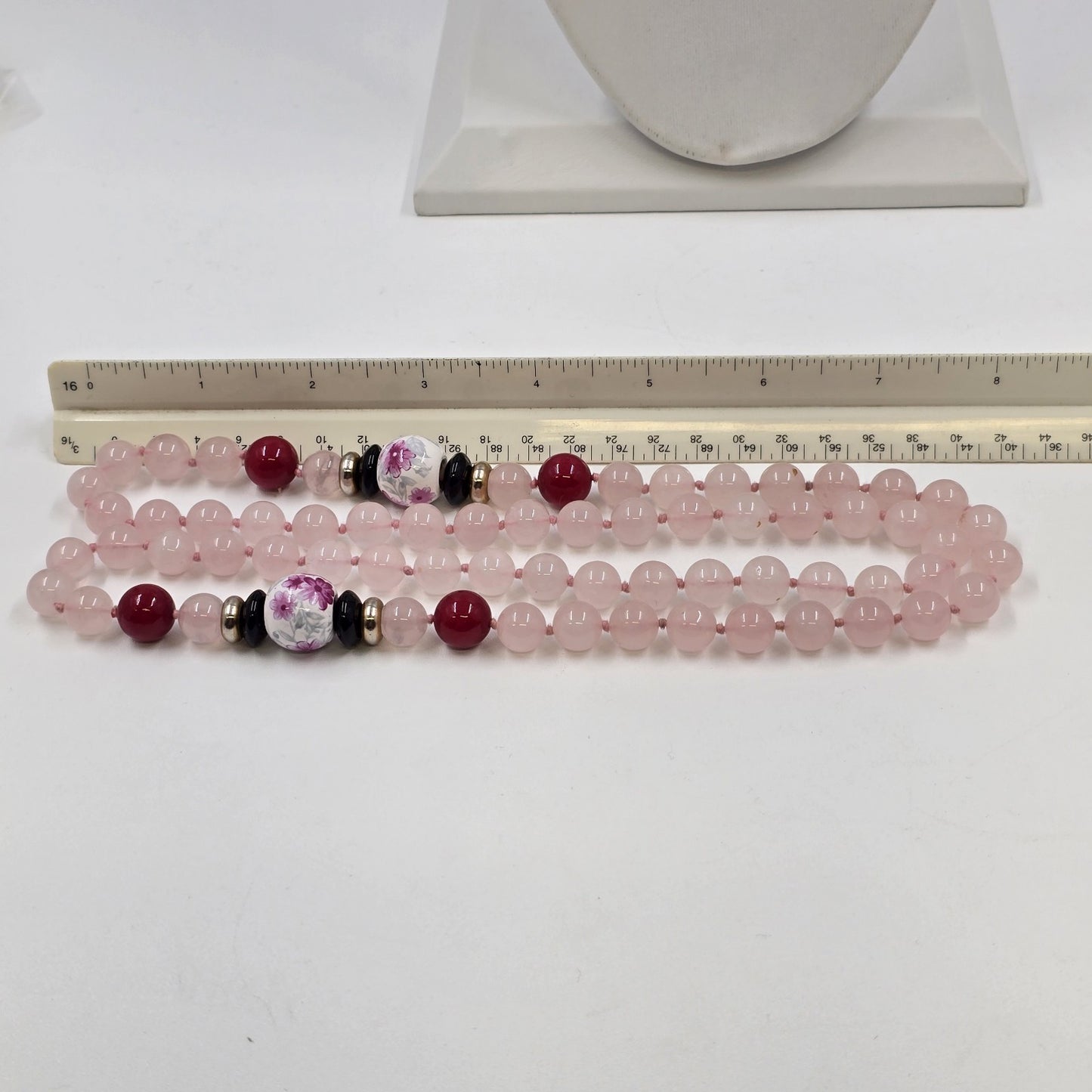 Pale Pink Glass Beads with Multicolor Bead Accents Floral Motif Necklace Jewelry