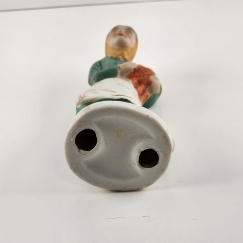 Old Woman with Carrots Porcelain Figurine Apron Yellow Scarf Vintage 6"h