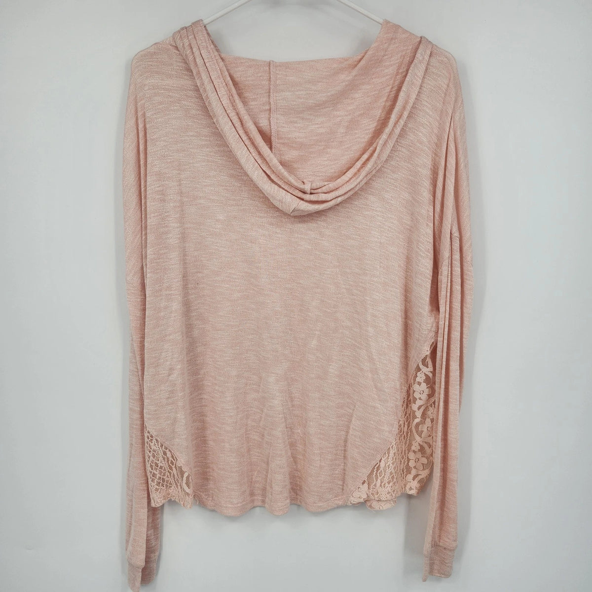 Cloud Chaser Women's Large Peach Pink Lightweight Hoodie Lace Trim Semi Sheer