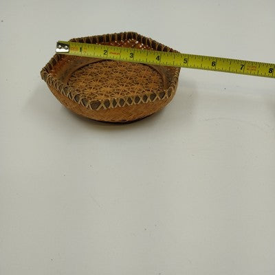 Small Rice Basket Natural Brown Tightly Woven Intricate Design Wood Edge 5"
