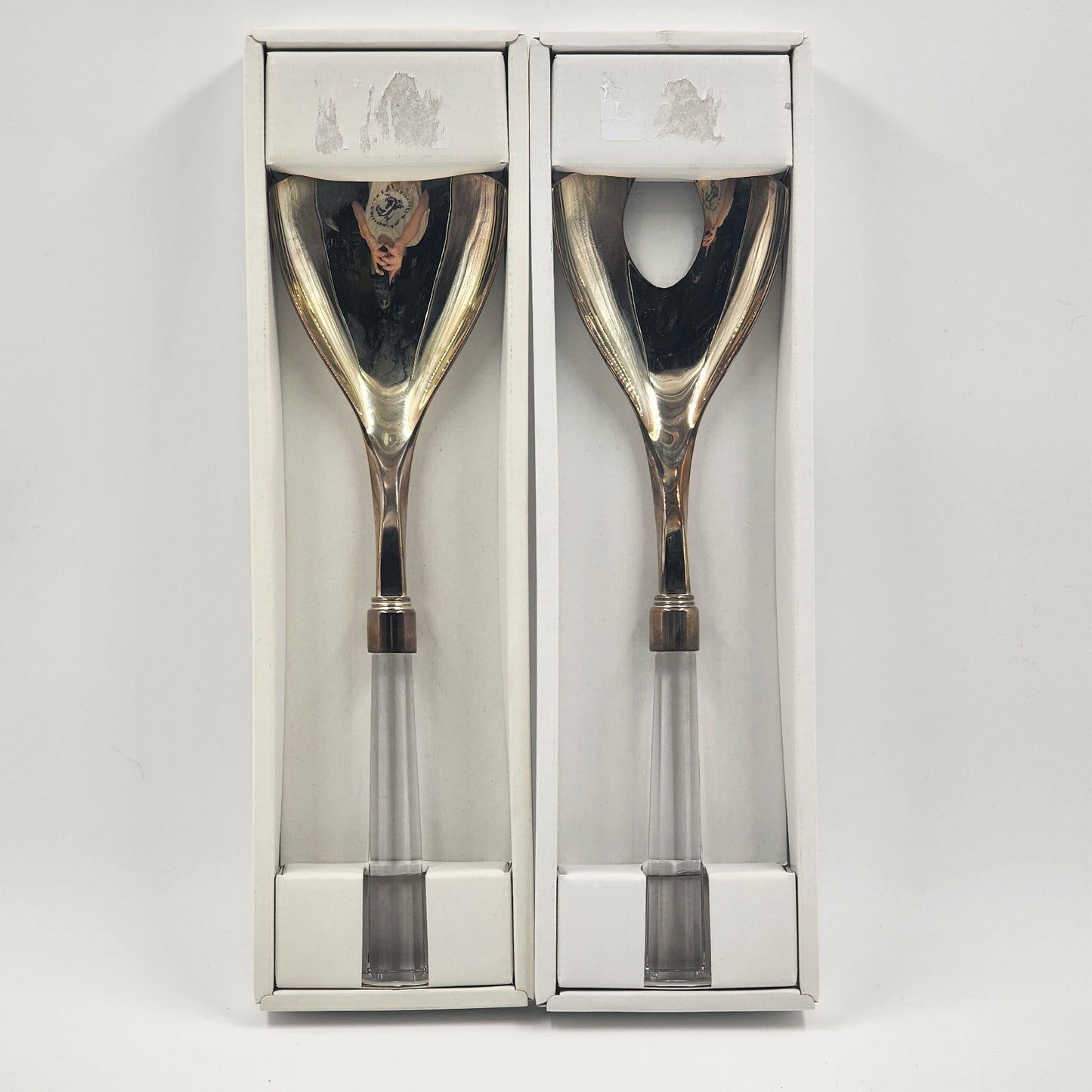 Lenox Ovations Salad Fork & Spoon Utensils Minimalist Stainless Crystal Handles