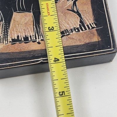 Hand Painted Solid Stone Tile 4"x4"x1" Giraffe & Elephant on Each Side