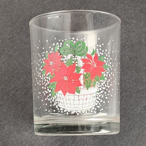 6 Luminarc Poinsettia Basket Christmas Rocks Glasses Lowball 12 oz Heavy Base