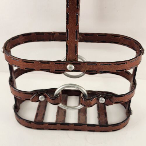 2 Bottle Wine Carrier Horse Bit Bridle Design Brown Painted Welded Metal 9.5x14"