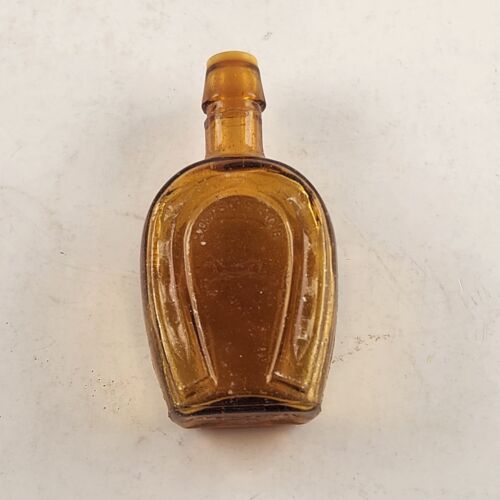 3 Horseshoe Bottle Salt Pepper Blue Amber Miniature 3.25" Glass Bitters