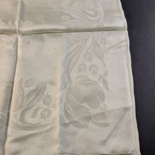 Set of 8 Cloth Napkins w Flower Design Vintage Silky Ivory Square 17"x17"