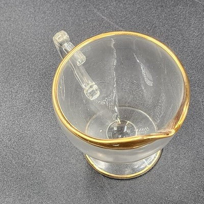 Crystal Clear Glass Sugar Bowl & Creamer 3.25" Gold Gilt Rim Scroll Handle