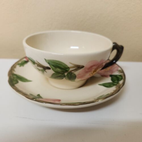 Flat Cup & Saucer Set Franciscan China Desert Rose Pattern USA Oven Safe Vintage