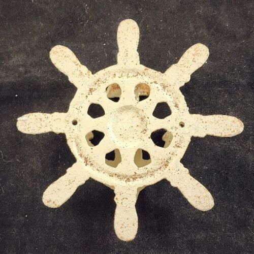 Cast Iron Anchor and Helm Ships Steering Wheel Door Knocker White Vintage 6¼"
