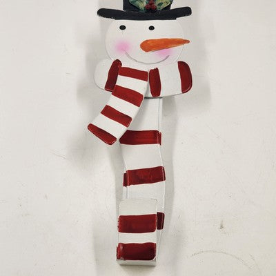 Snowman Over The Door Wreath Hanger Holder Metal 15"x2" Christmas Holiday Theme