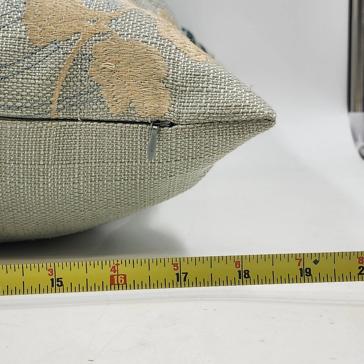 Decorative Down Throw Pillow 20"x20" Blues Embroidered Floral Leaf Cotton Canvas