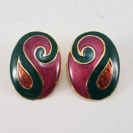 Vintage Pink and Green Padded Clip On Earrings