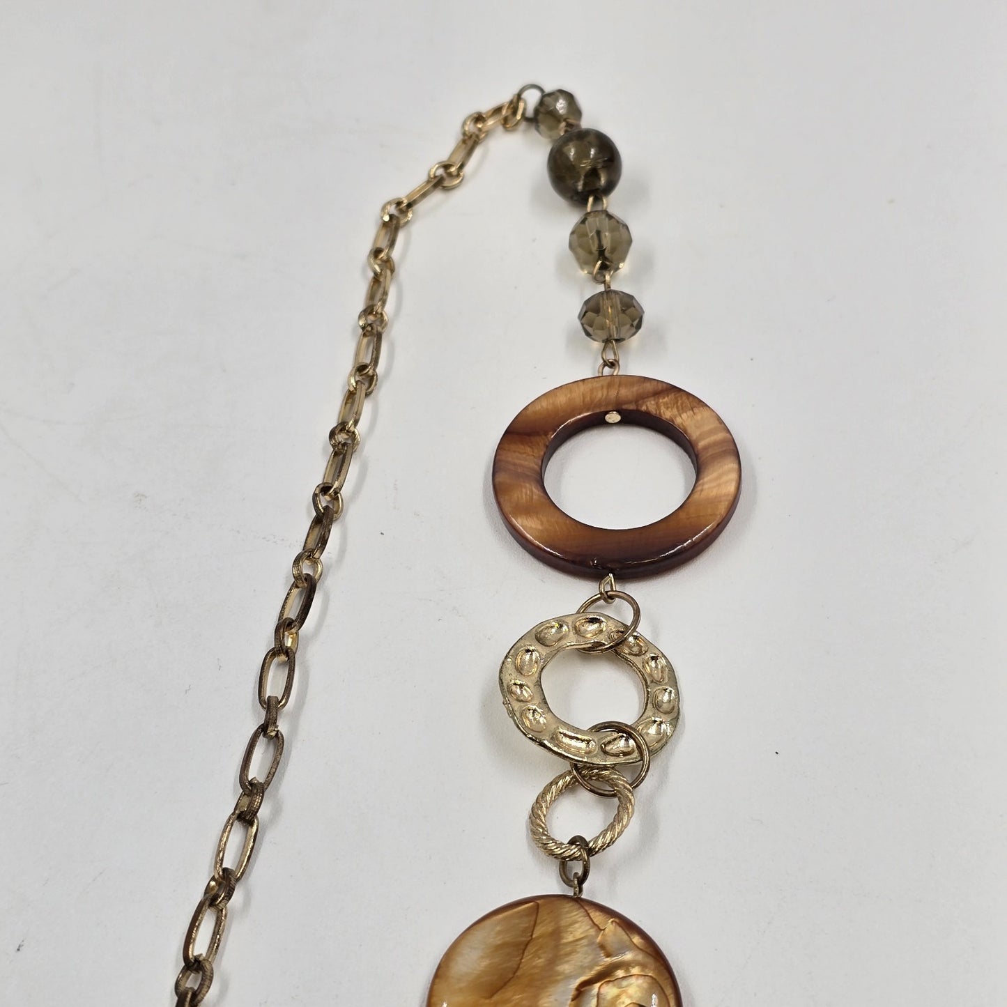 Gold Tone Chain Unique Elegant Round Discs & Beads Artsy Statement Necklace 21"