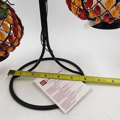 2 Beaded Pumpkin Tea Lite Holders Home Interiors w Free Standing Metal Stand NOS