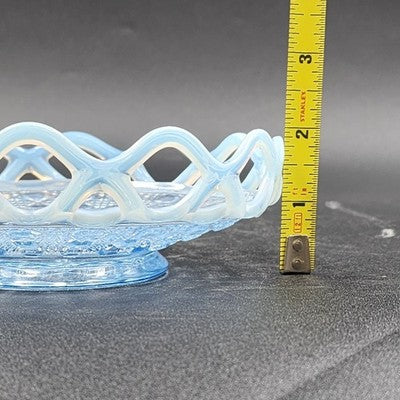 Imperial Katy Blue Bowl Opalescent Diamond Lace Edge Depression Glass 6" Vintage