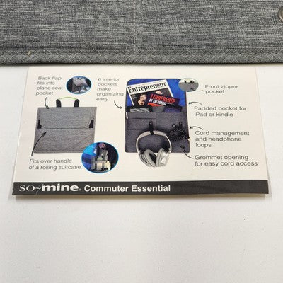 So-Mine Commuter Essential Gray & Green Travel Organizer Seat Pouch Airline Car