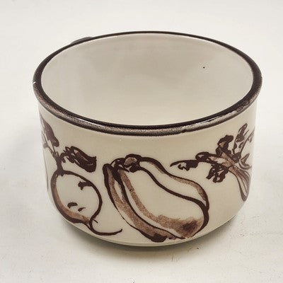 Ceramic Stoneware Cream & Brown w Stylized Vegetable Design Soup Mug Japan 16oz