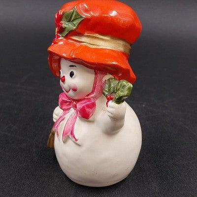 Snow Woman Ceramic with Hat Napcoware X-8828 Holly Christmas Japan Figurine 1960