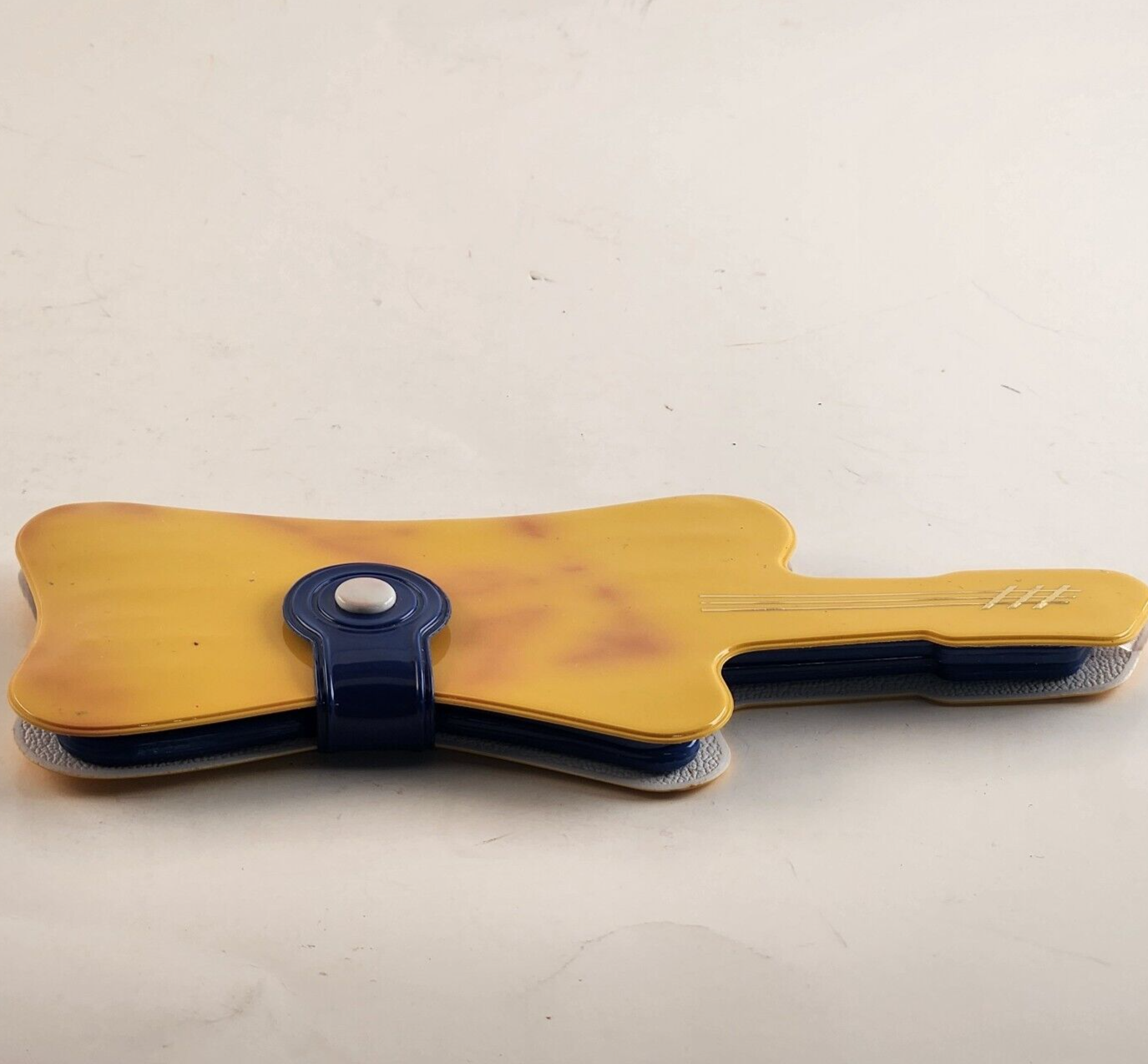 Vintage Strum Along Guitar Shaped Comb & Mirror Set Blue Yellow