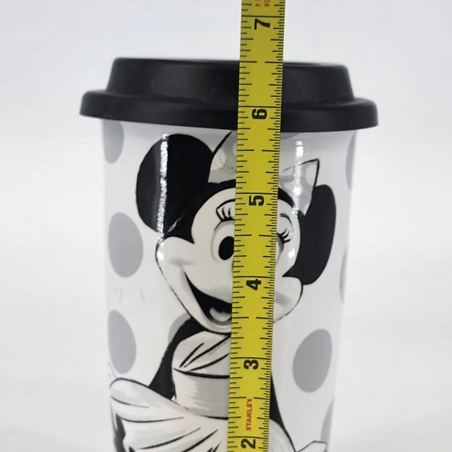 Disney Minnie Mouse Travel Tumbler Ceramic 16 oz Black & White with Silicone Lid