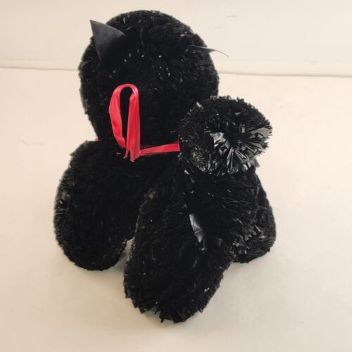 Vintage 1970s Black Cat Poly Fluff Pom Pom Figure Plastic Made in USA