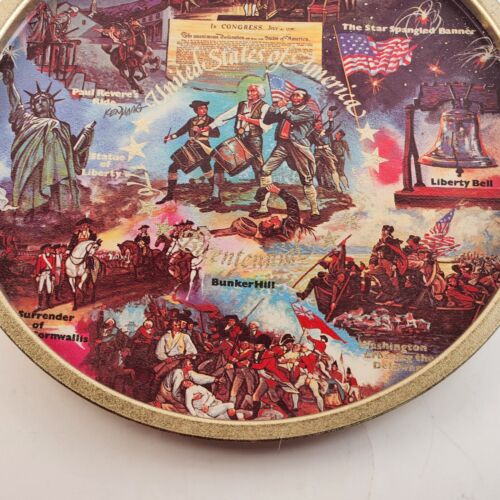 Vintage US Bicentennial Patriotic Metal Tray 11" Revolutionary Images