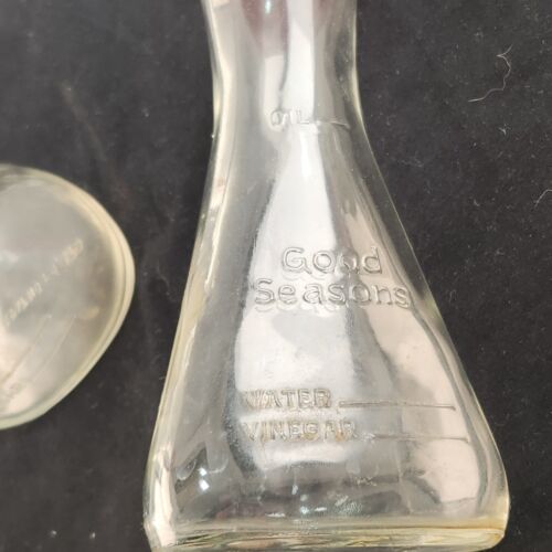 Vintage Good Seasons Cruet Set 2 Glass Bottles Vinegar Oil Water Storage