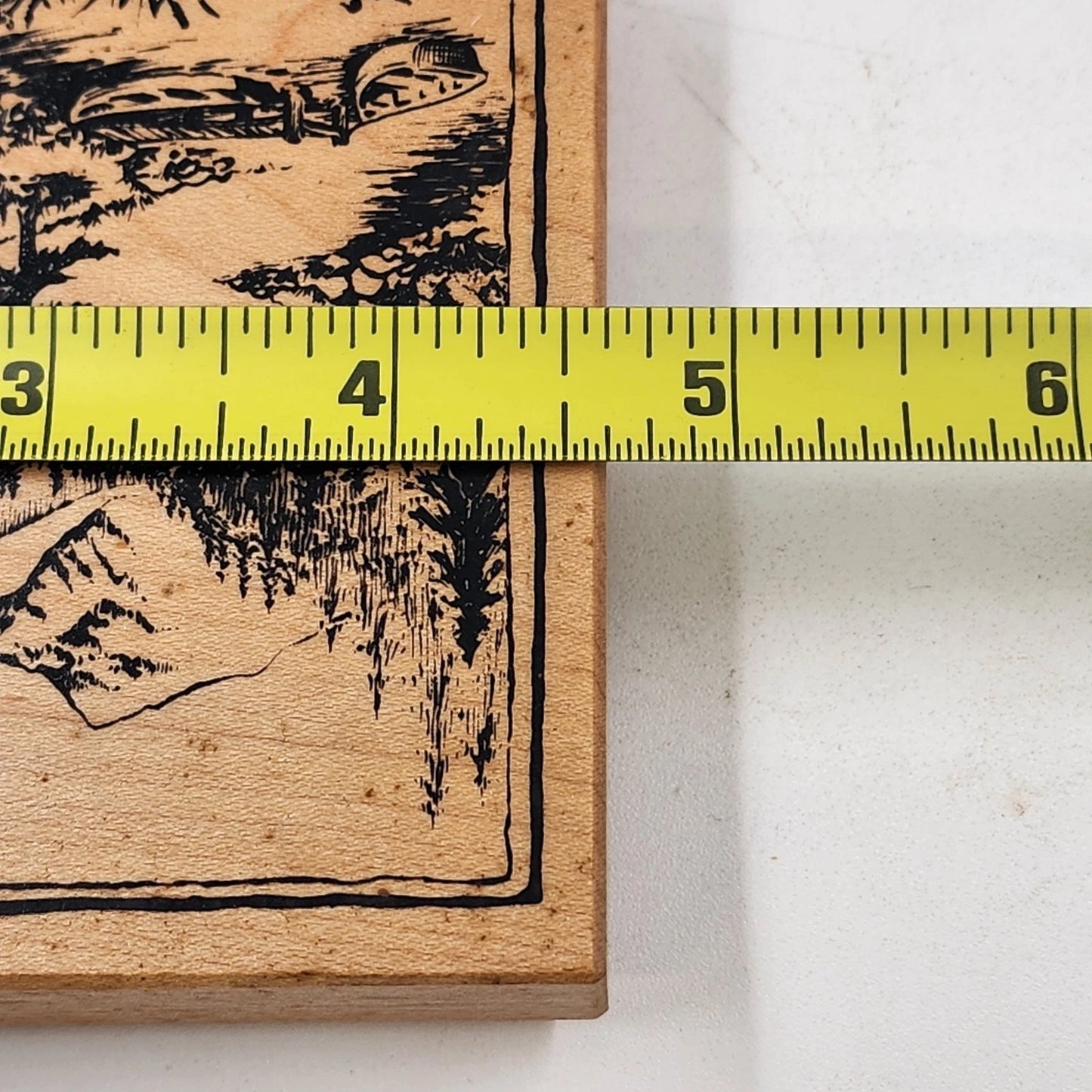 2 Wood Mounted Rubber Stamps Mountain Landscape & Barnyard Sheep Scene USA