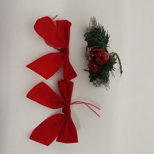 45 pc Christmas Floral Arrangement Picks Candle Rings 2 Bows Small Wicker Sleigh