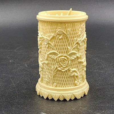 Agiftcorp Cocktail Forks with Floral Carved Celluloid Holder Cream Hong Kong 1978